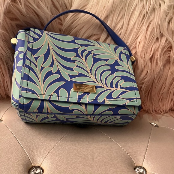 NEW Kate Spade Arbour Hill Avva Blue Green Printed Seaferns Leather Crossbody - Picture 4 of 16
